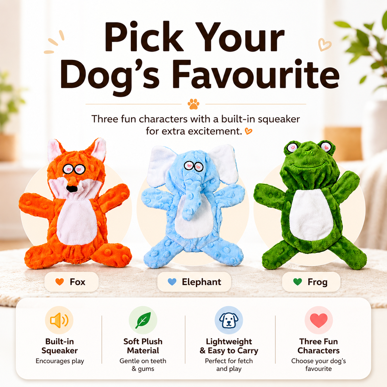 Woodland Friends Squeaky Dog Toy