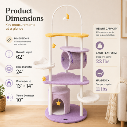 Celestial Cat Tower with Condo & Play Tunnel